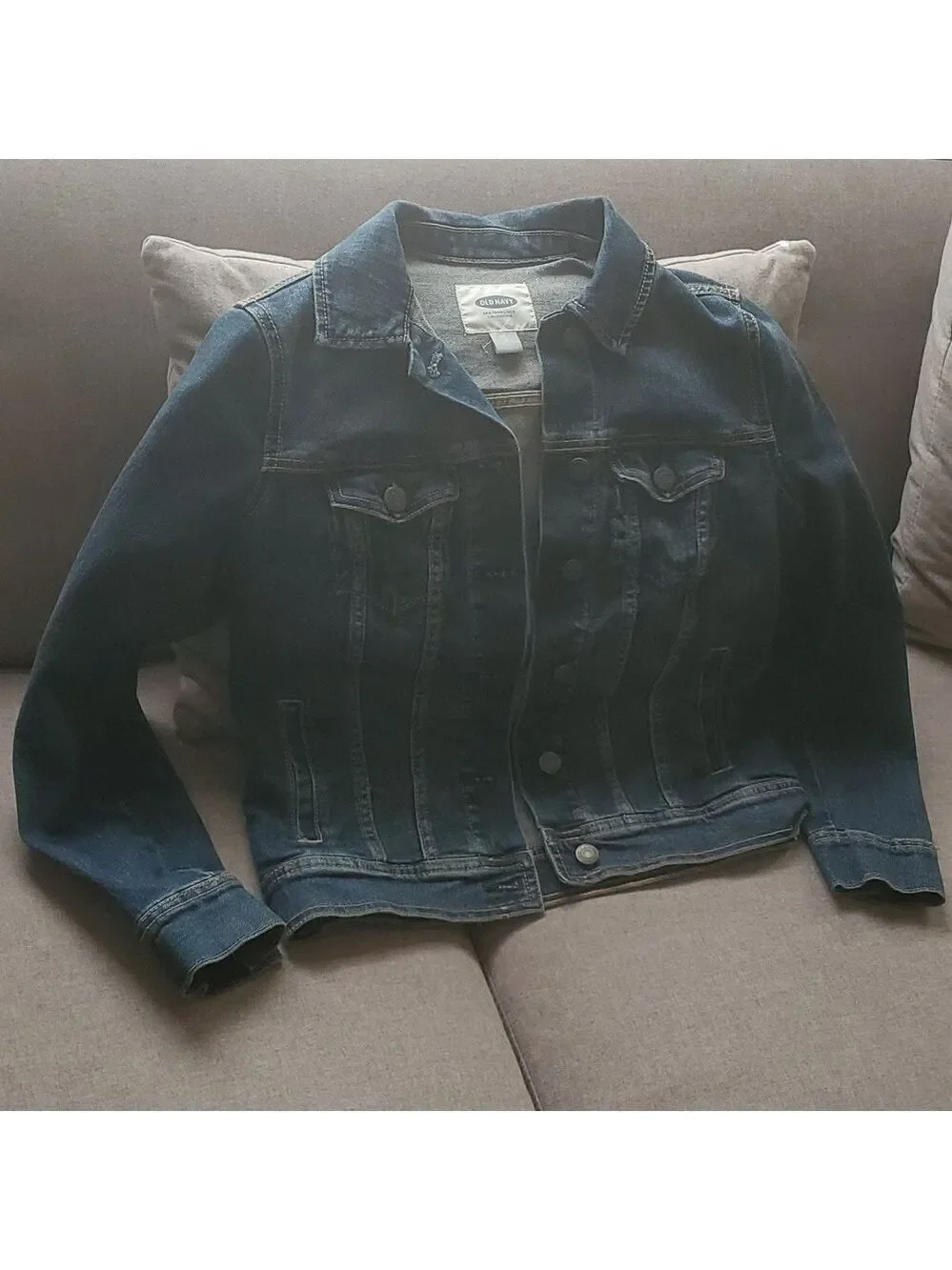 Old Navy jacket women’s Small sz S long Sleeve Denim Jean Trucker Blue Crop
